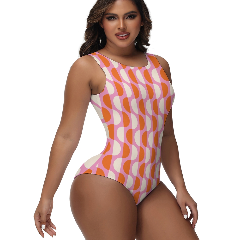 Semicircle Stripe Print One-Piece Swimsuit