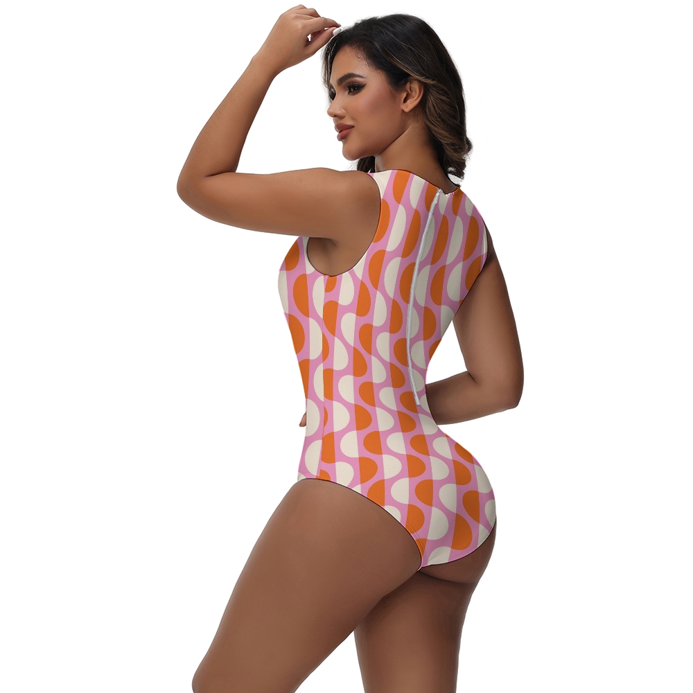 Semicircle Stripe Print One-Piece Swimsuit