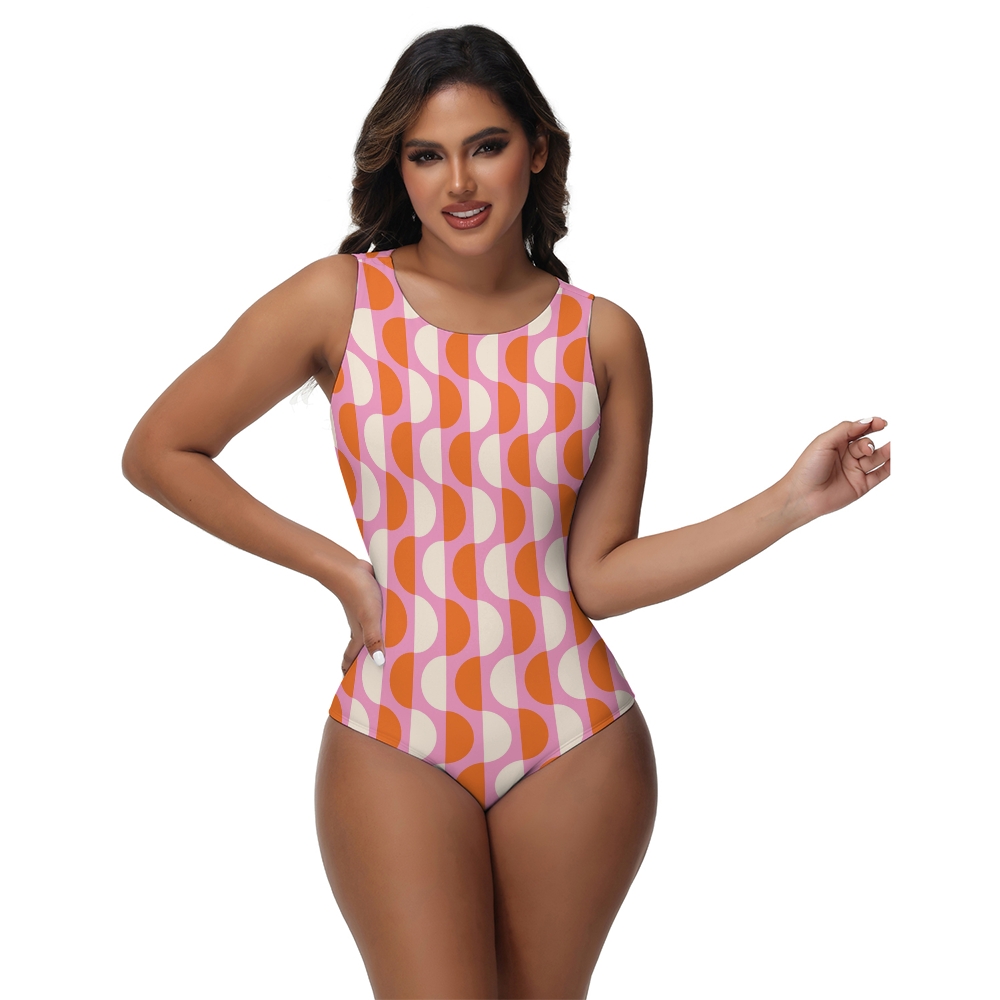 Semicircle Stripe Print One-Piece Swimsuit