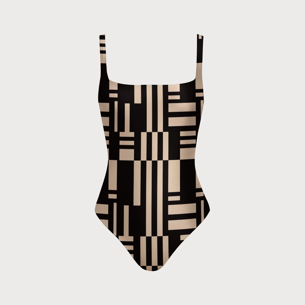 Checkered Stripe Swimsuit With Back Mesh Knot