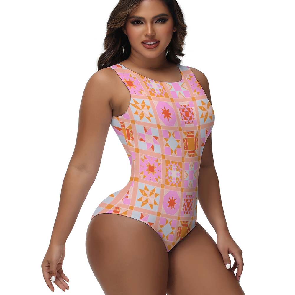 Pastel Geometric Print One-Piece Swimsuit