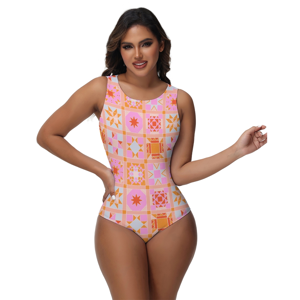 Pastel Geometric Print One-Piece Swimsuit