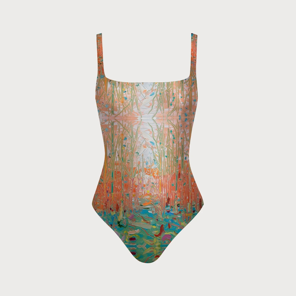 Impressionist Artist Landscape Print Back Cross Swimsuit
