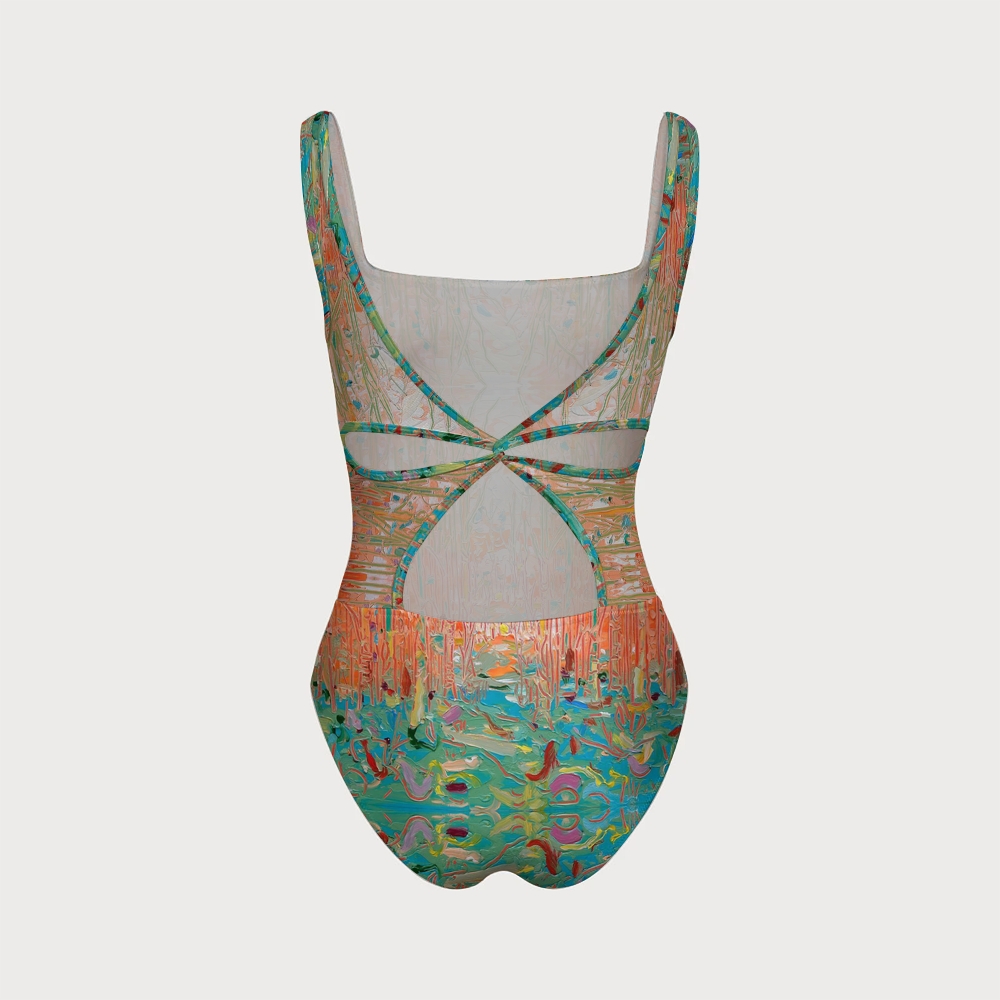 Impressionist Artist Landscape Print Back Cross Swimsuit