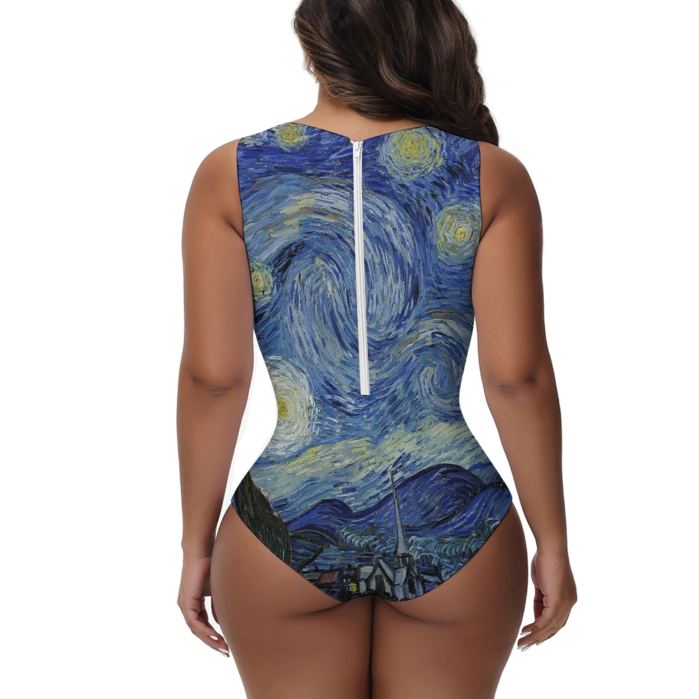 Art Starry Sky Oil Painting Sleeveless Swimsuit