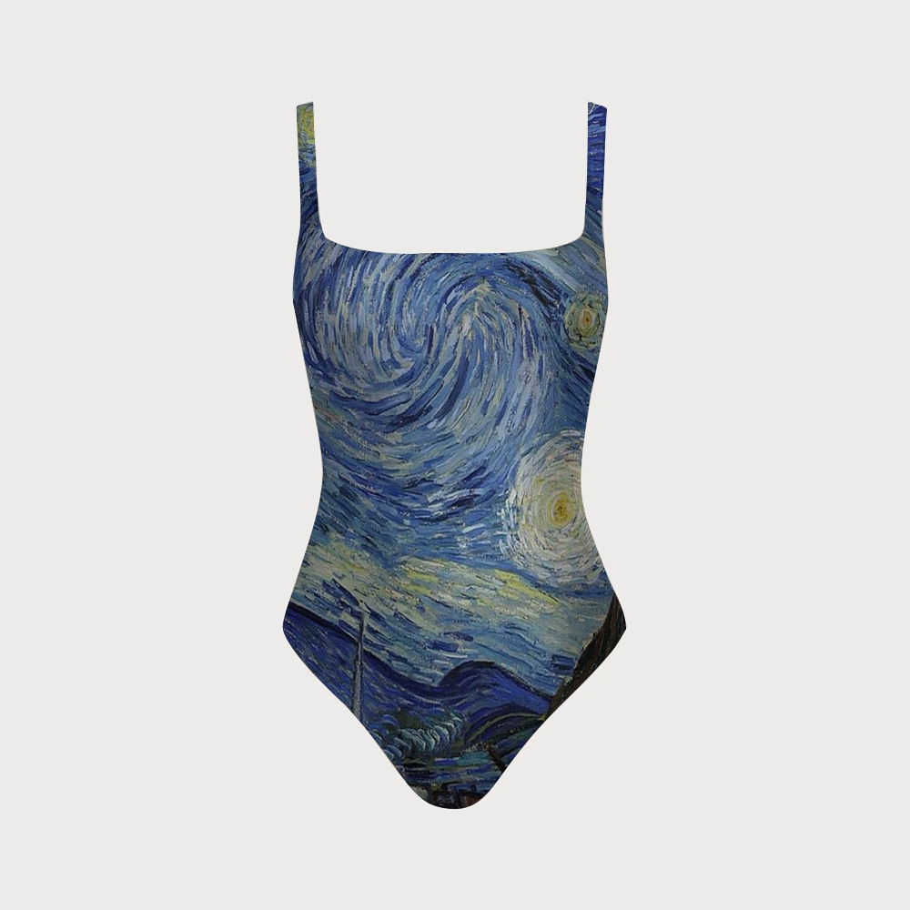 Art Starry Sky Oil Painting Back Crisscross  Swimsuit
