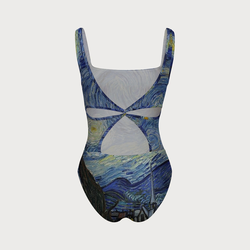 Art Starry Sky Oil Painting Back Crisscross  Swimsuit