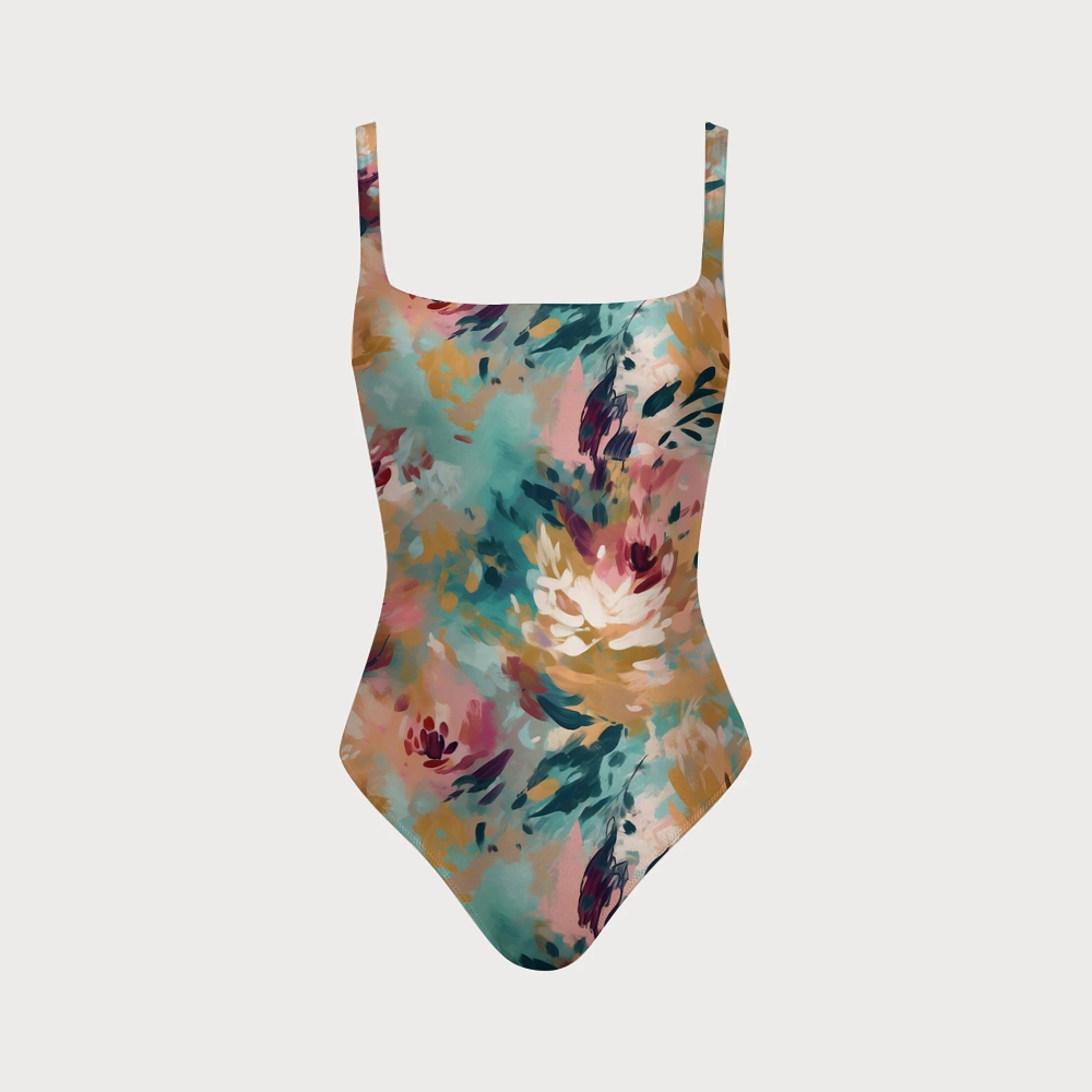 Abstract Floral Palette Knife Print Swimsuit