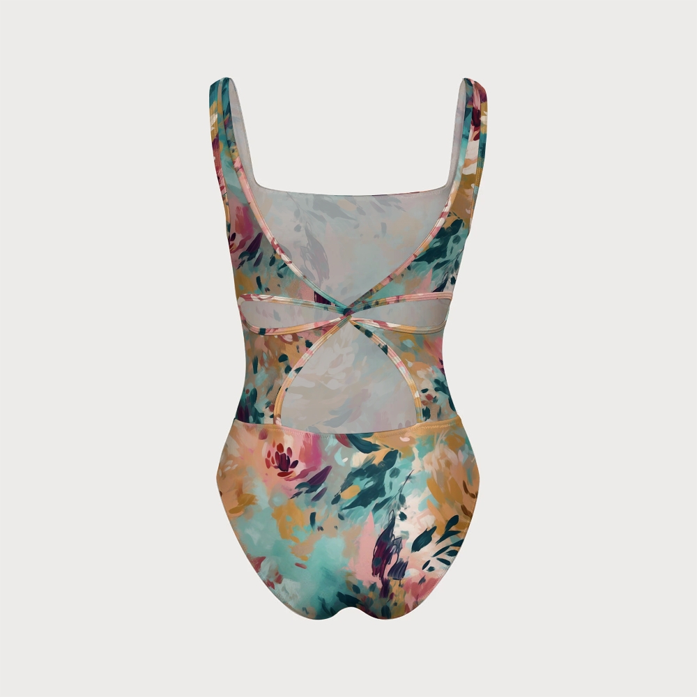Abstract Floral Palette Knife Print Swimsuit