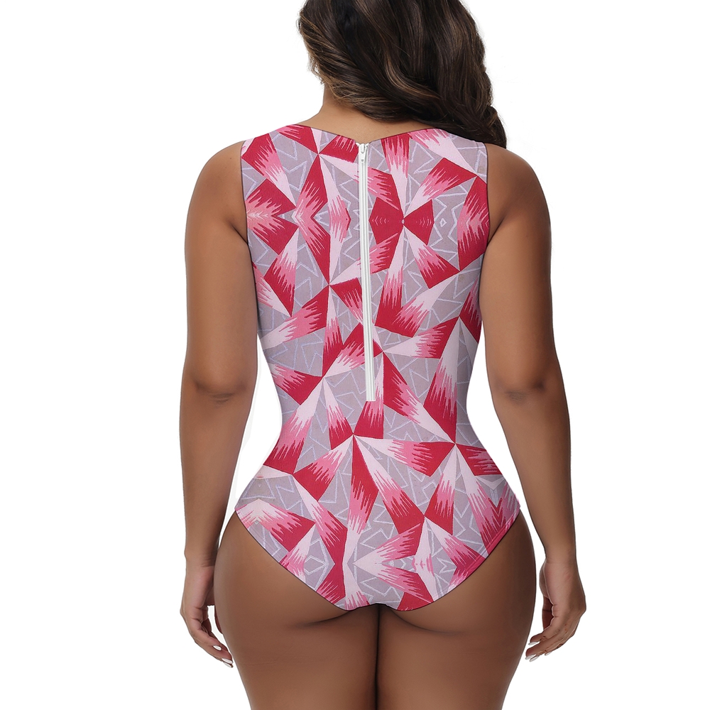 Modern Geometric Triangle Print Sleeveless Swimsuit
