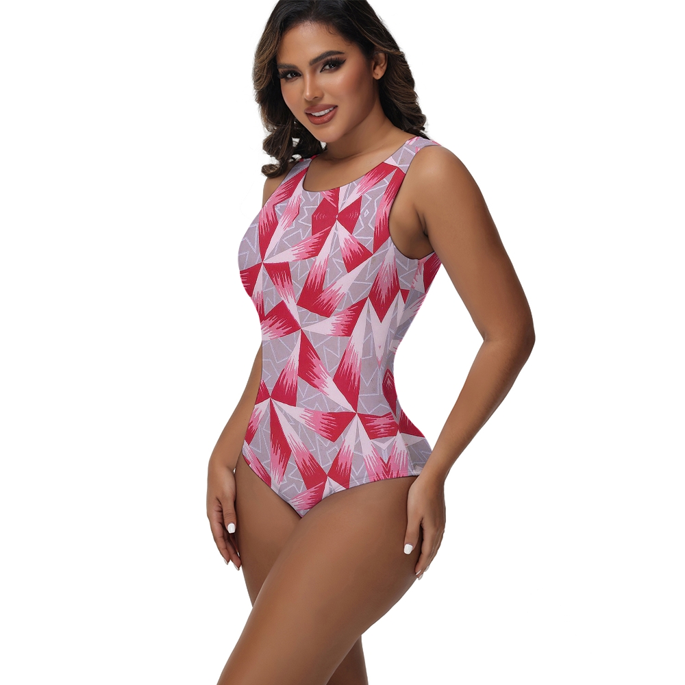 Modern Geometric Triangle Print Sleeveless Swimsuit
