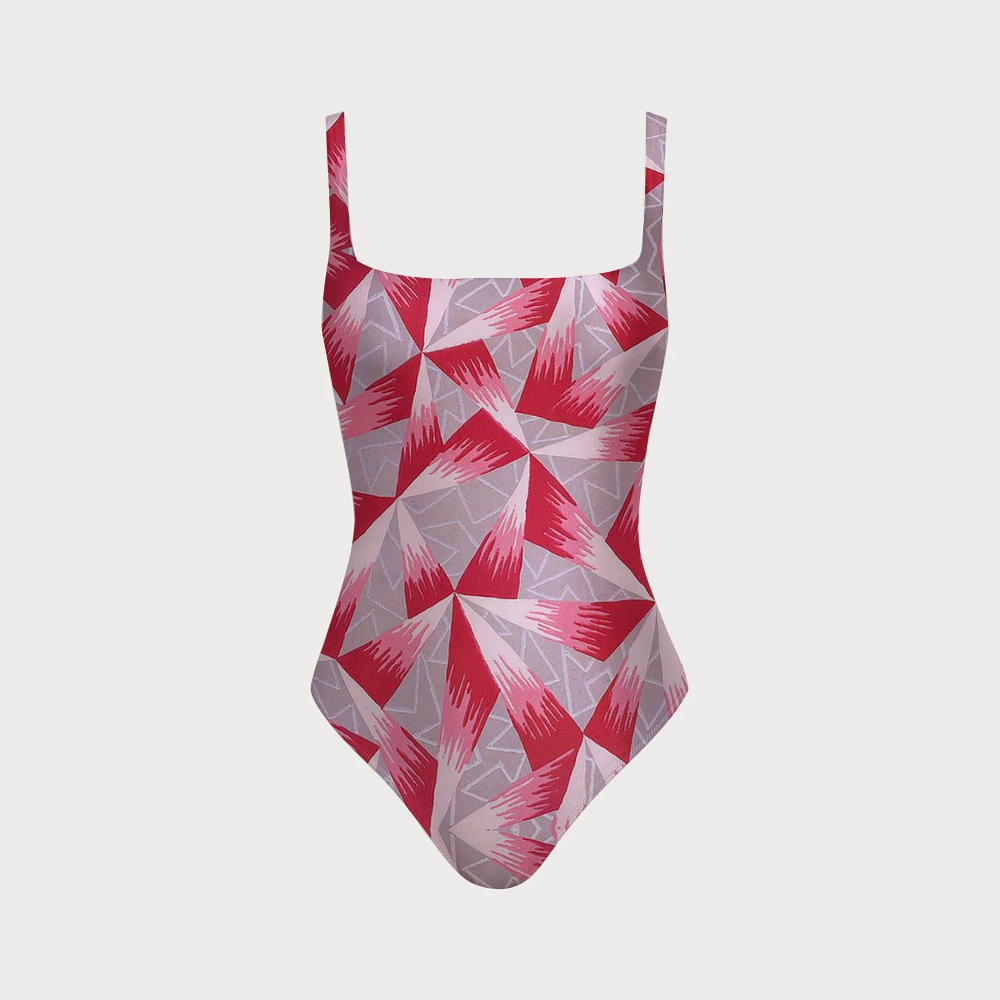 Modern Geometric Triangle Print Back Crisscross Swimsuit