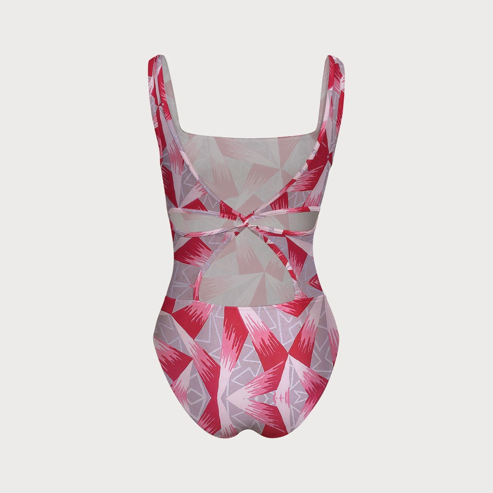 Modern Geometric Triangle Print Back Crisscross Swimsuit