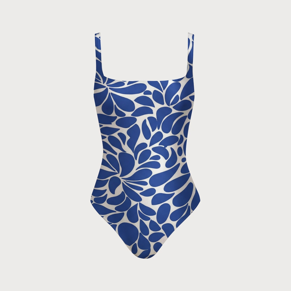 Bandeau Printed Swimsuit with Back Mesh Knot