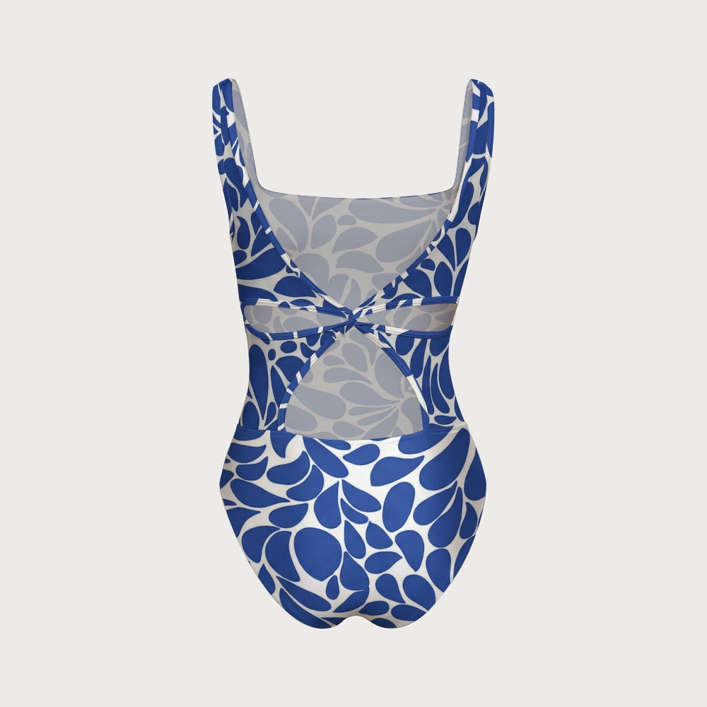 Bandeau Printed Swimsuit with Back Mesh Knot