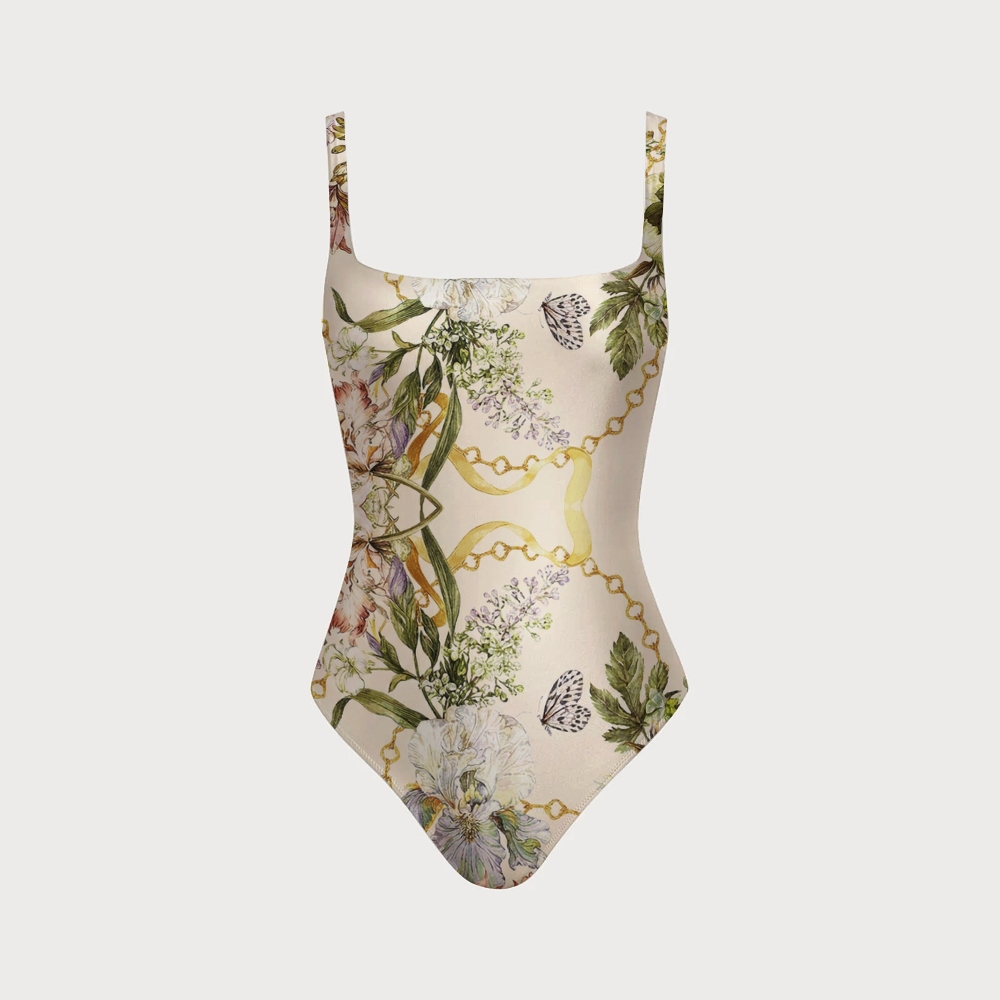 Women's Floral Swimsuit with Back Mesh Knot