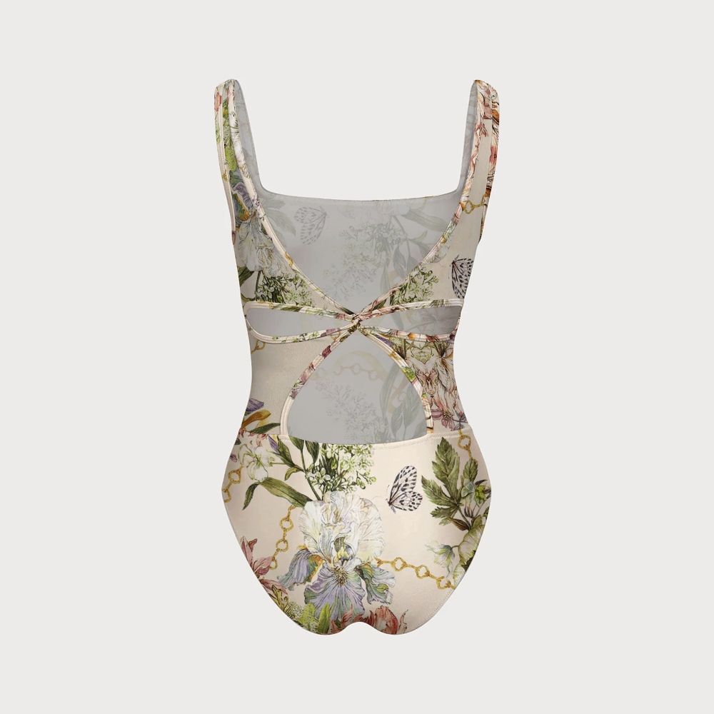 Women's Floral Swimsuit with Back Mesh Knot