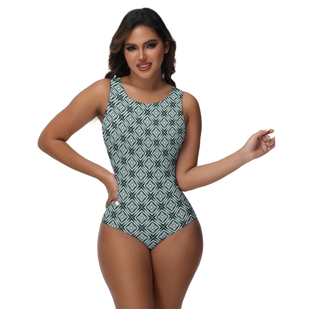 Ethnic Diamond Print One-Piece Swimsuit