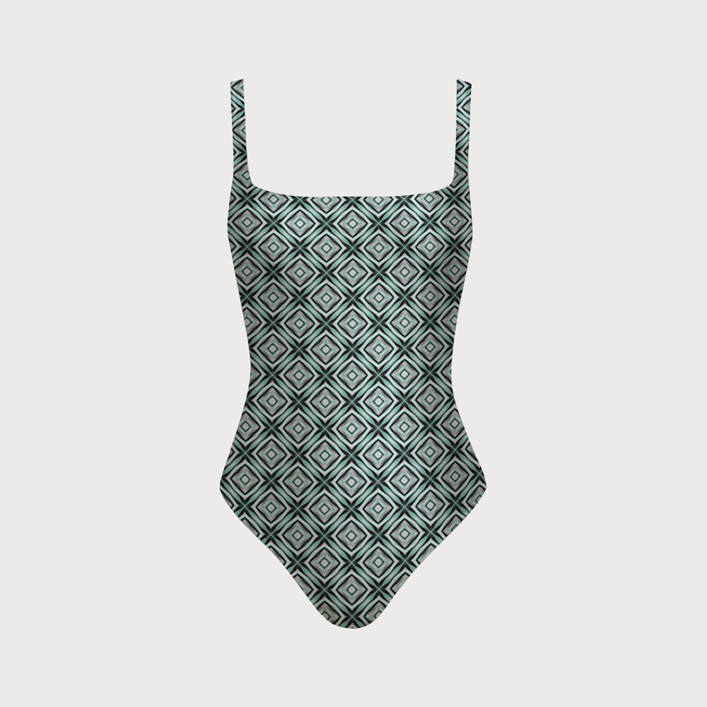 Ethnic Diamond Swimsuit With Back Mesh Knot