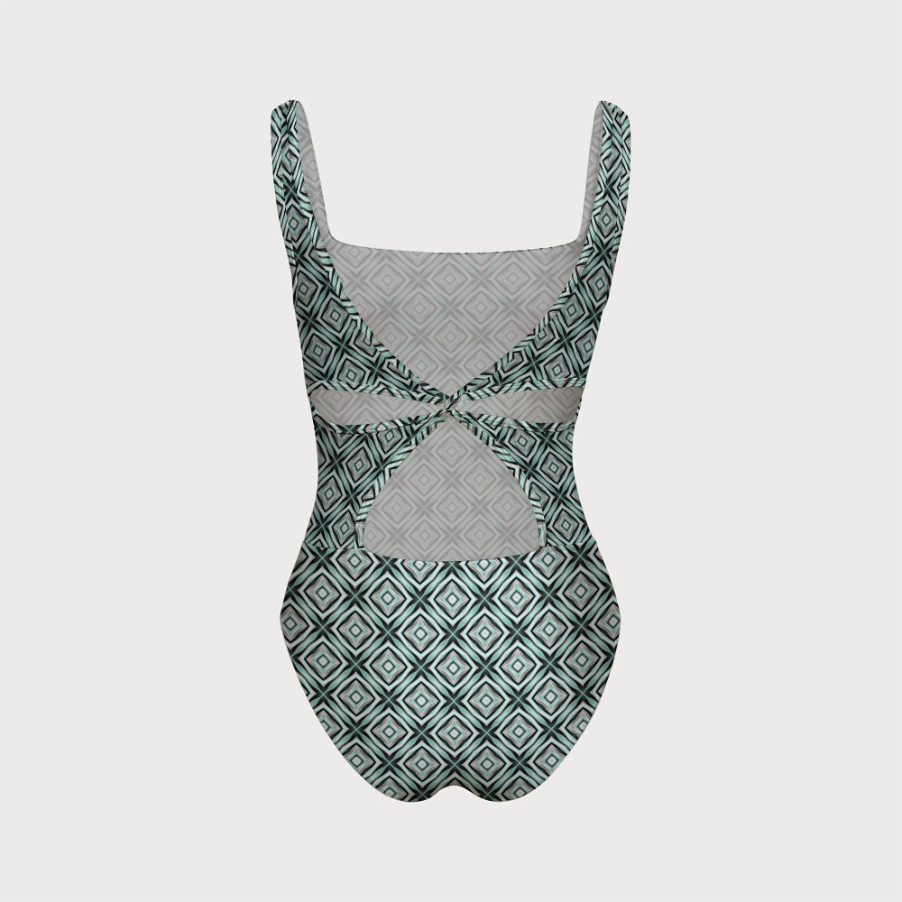 Ethnic Diamond Swimsuit With Back Mesh Knot