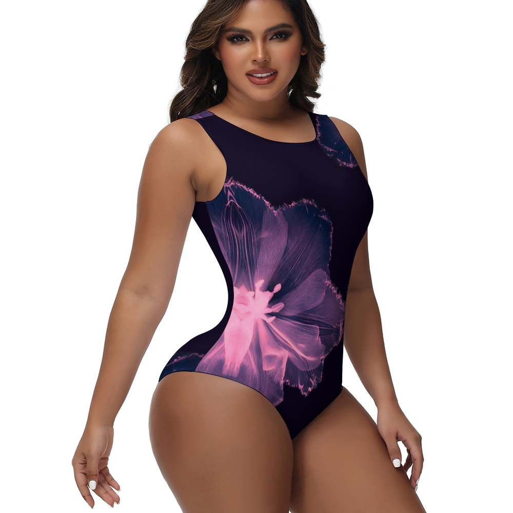 Purple Floral Print One-Piece Swimsuit
