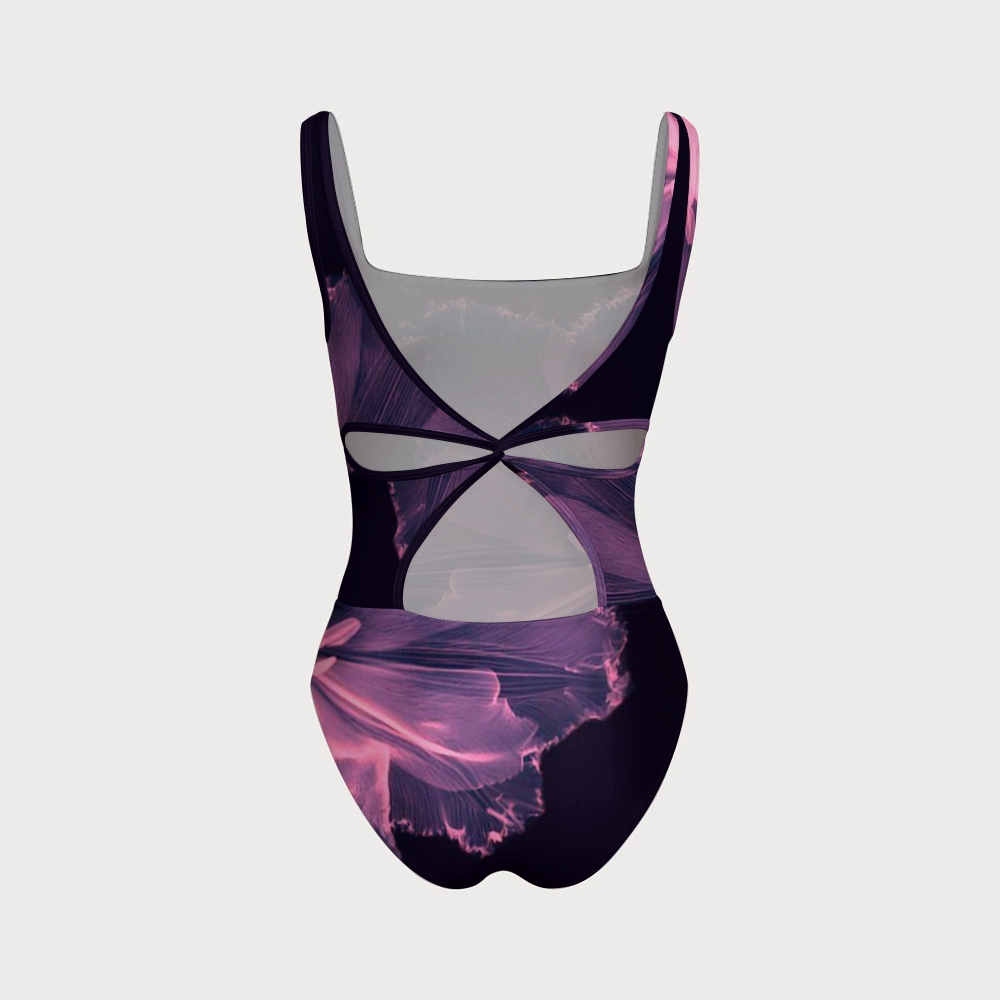 Purple Floral Swimsuit With Back Mesh Knot