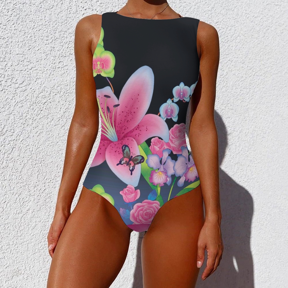 Butterfly Floral Print One-Piece Swimsuit
