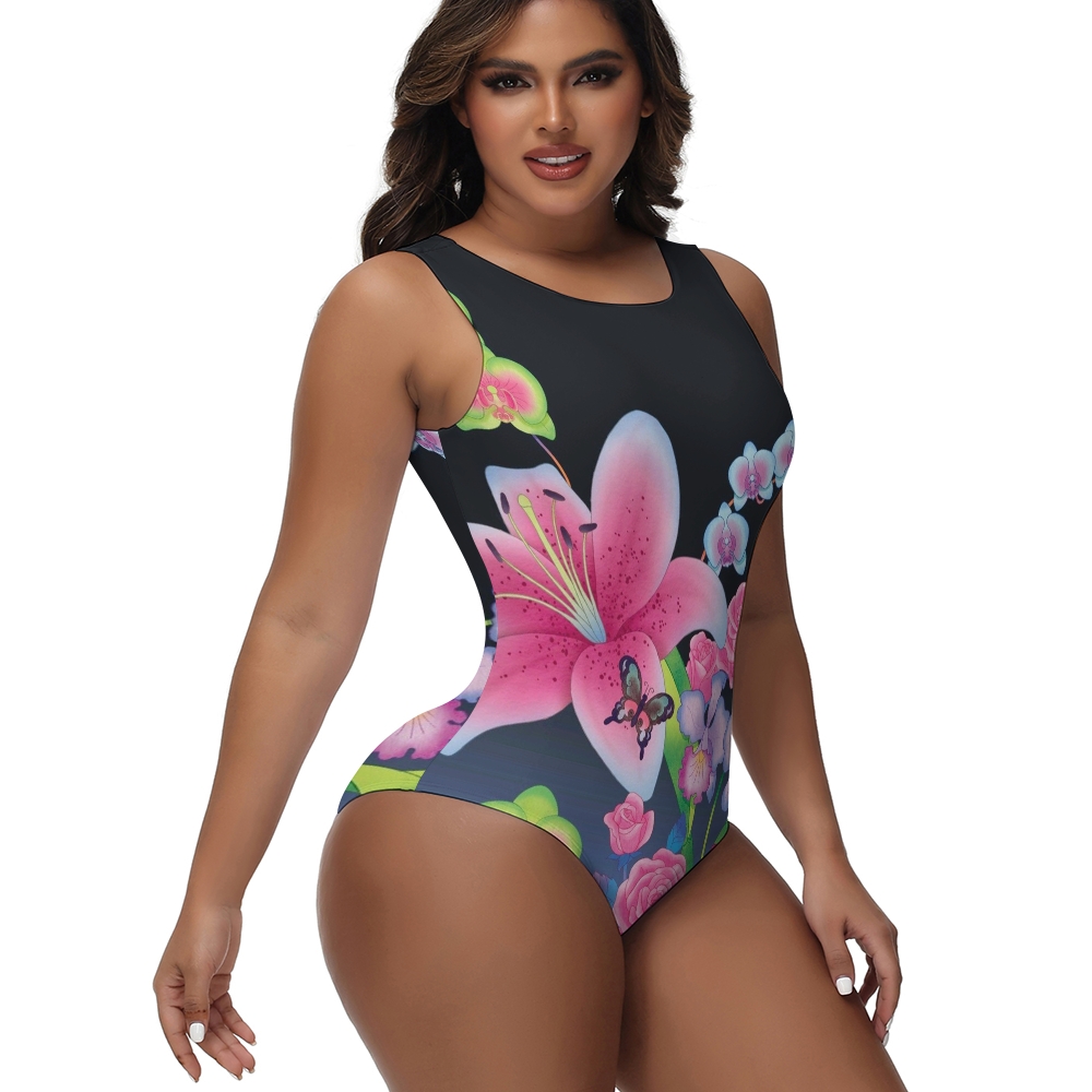 Butterfly Floral Print One-Piece Swimsuit