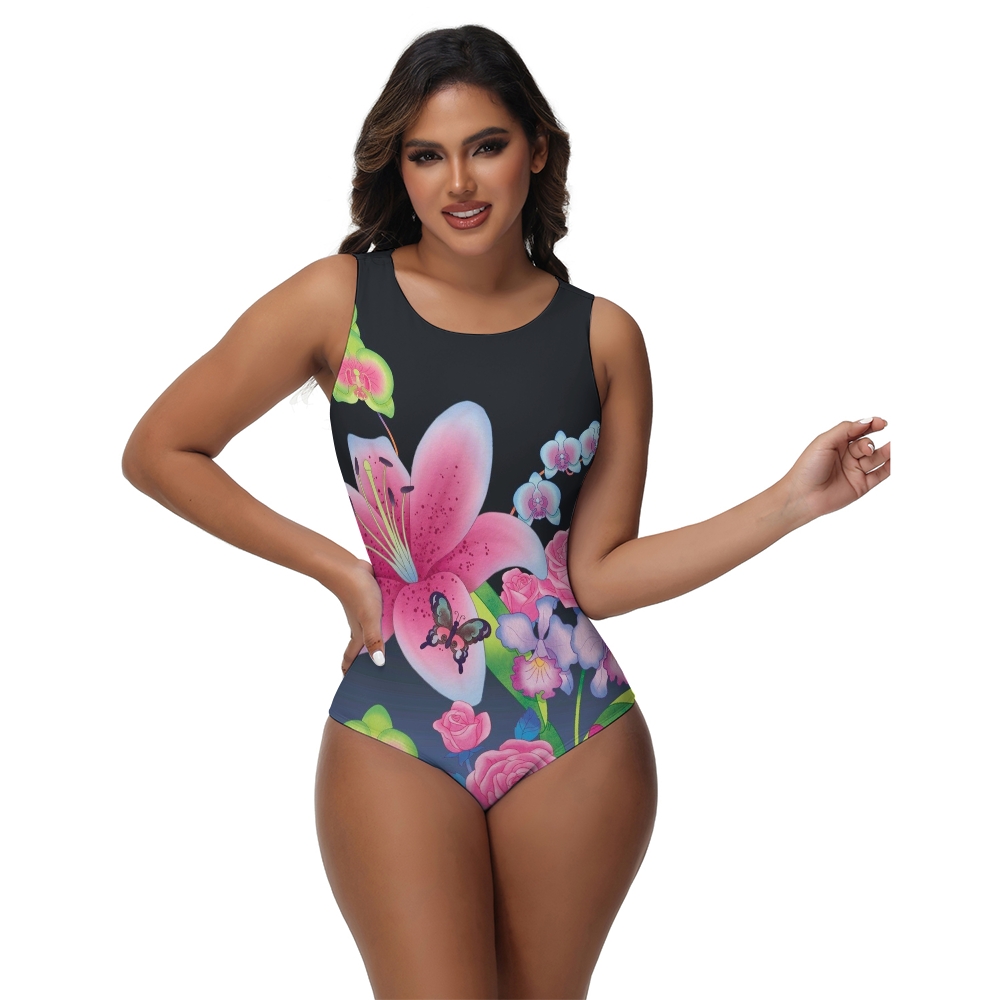 Butterfly Floral Print One-Piece Swimsuit