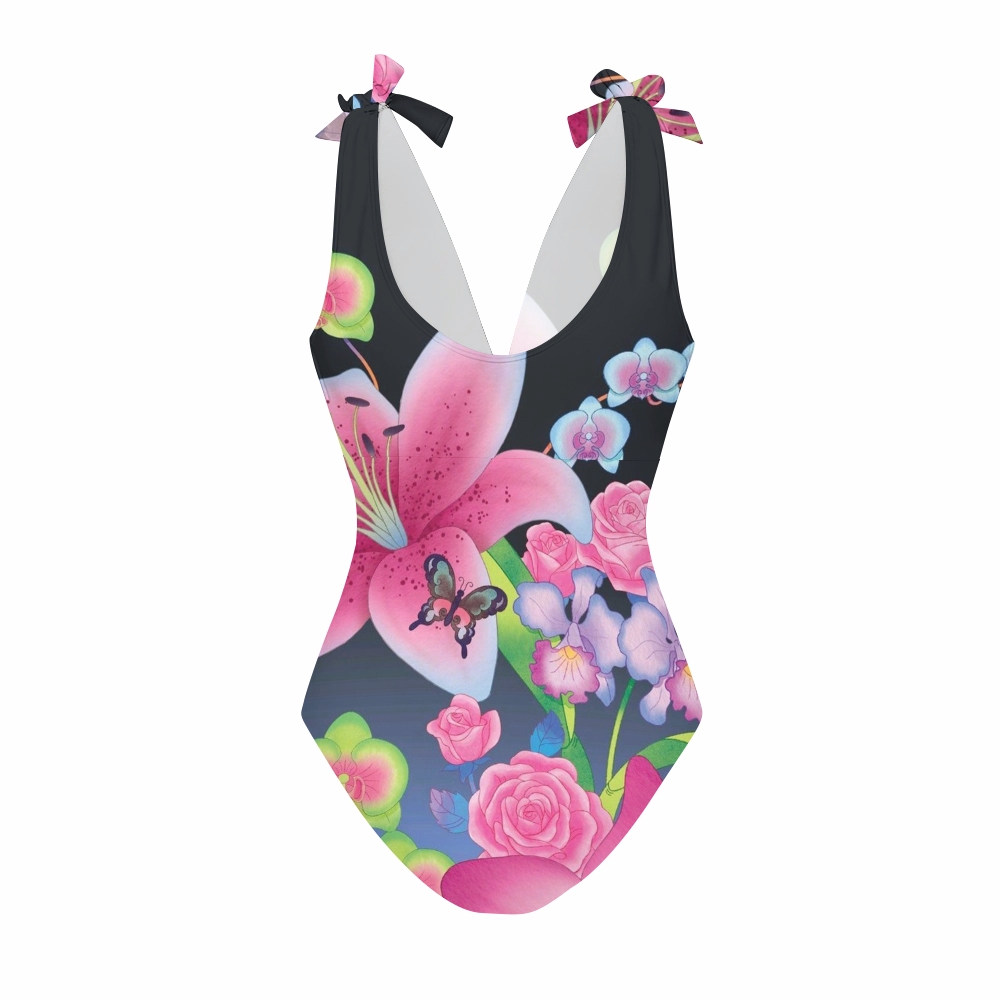 Women's Butterfly Floral Print One-Piece Swimsuit Set