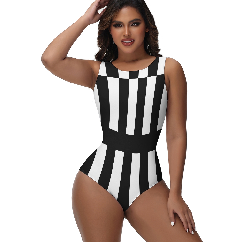 Black & White Block Print One-Piece Swimsuit
