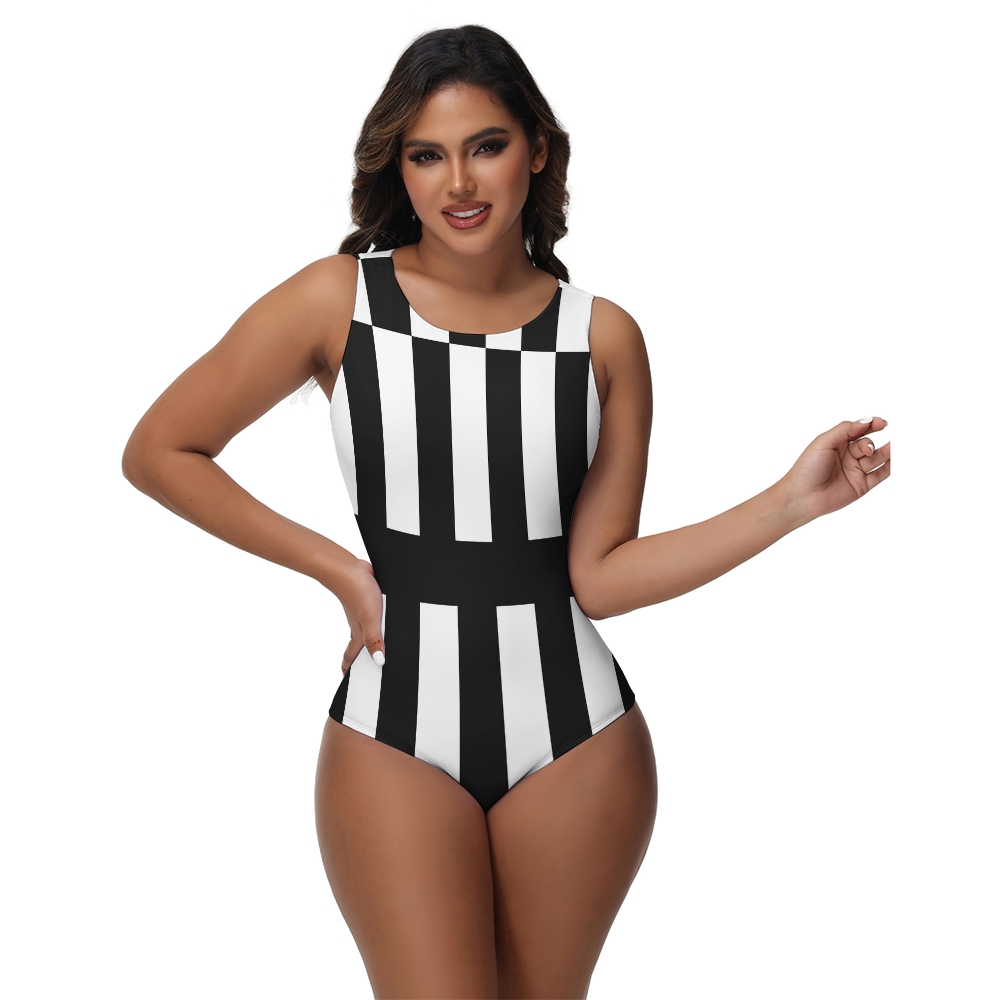 Black & White Block Print One-Piece Swimsuit