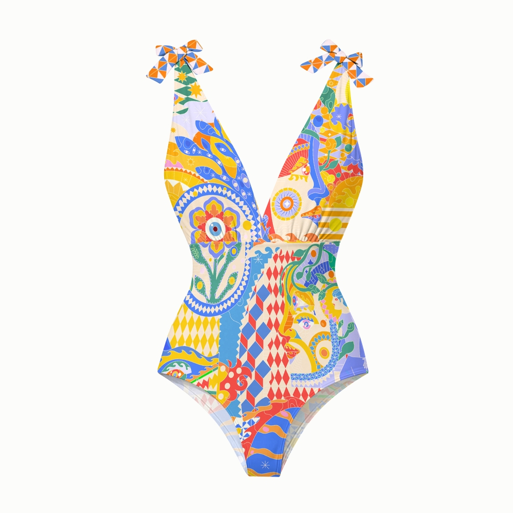Women's Colorful Patchwork Swimsuit Set