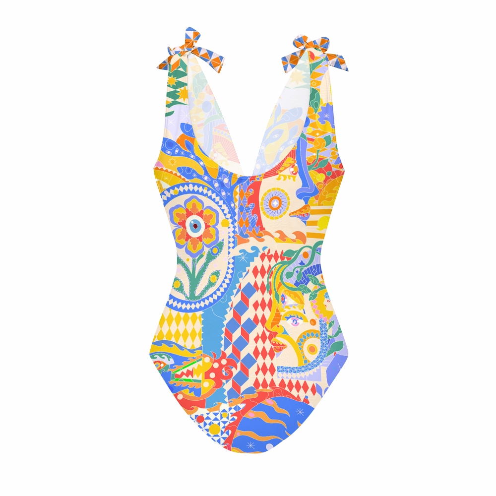Women's Colorful Patchwork Swimsuit Set