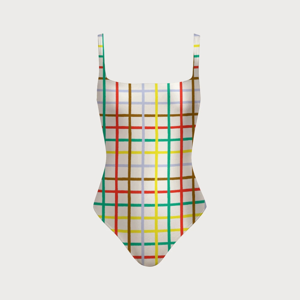Colorful Plaid Print Back Crisscross Swimsuit