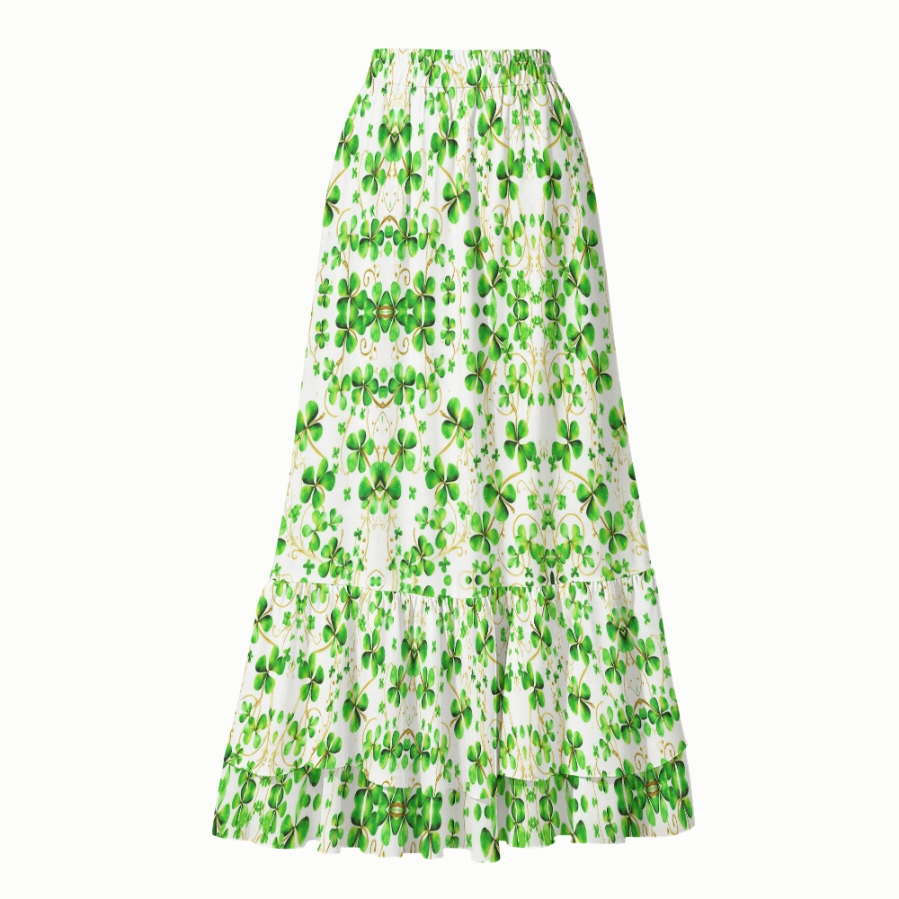 Clover Print Swimsuit with Ruffle Cover Up Skirt Set