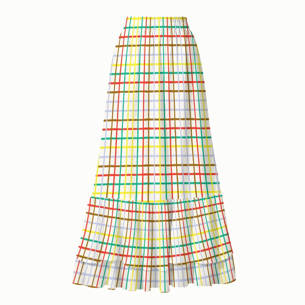 Colorful Plaid Print Halter One Piece with Ruffle Cover Up Skirt