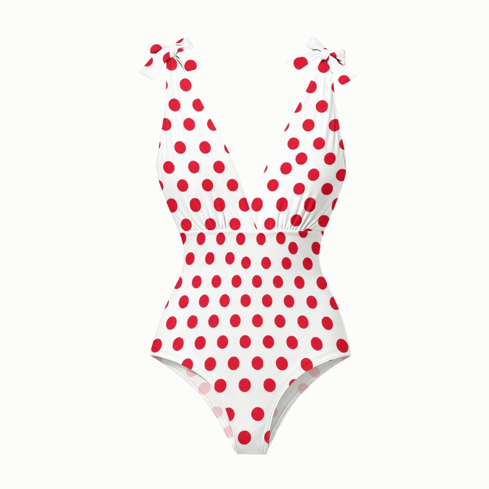 Women's Polka Dot Print One-Piece Swimsuit Set