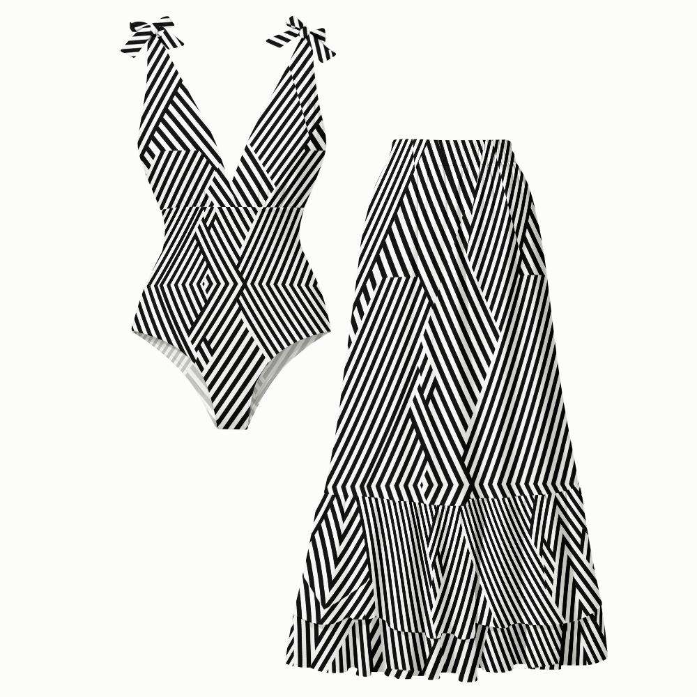 Women's Striped One-Piece Swimsuit Set