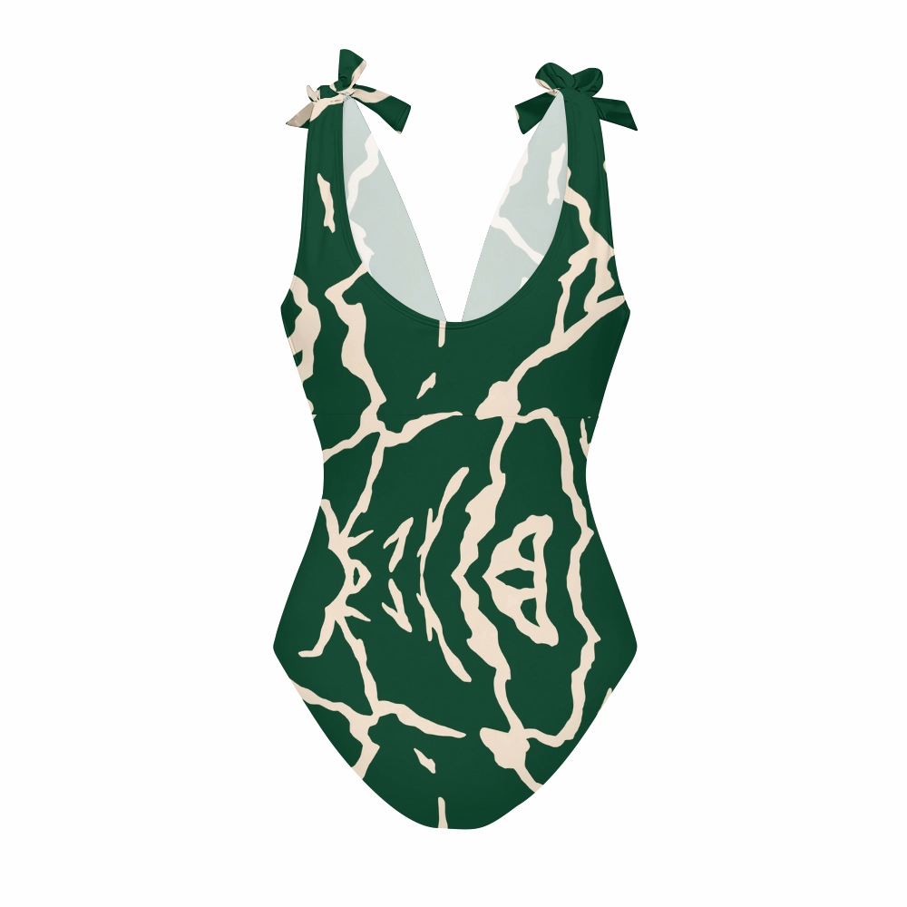 Women's Green Print One-Piece Swimsuit Set