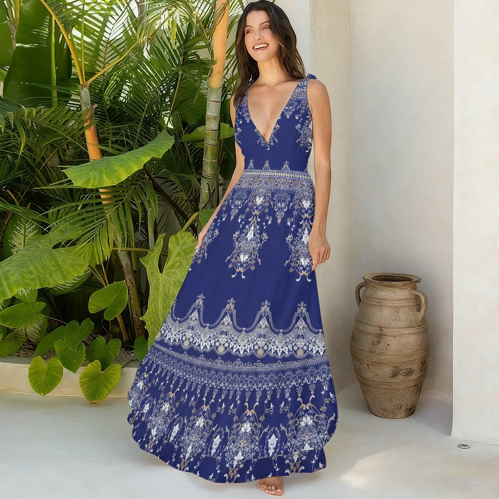 Women's Royal Blue Baroque Print One-Piece Swimsuit Set