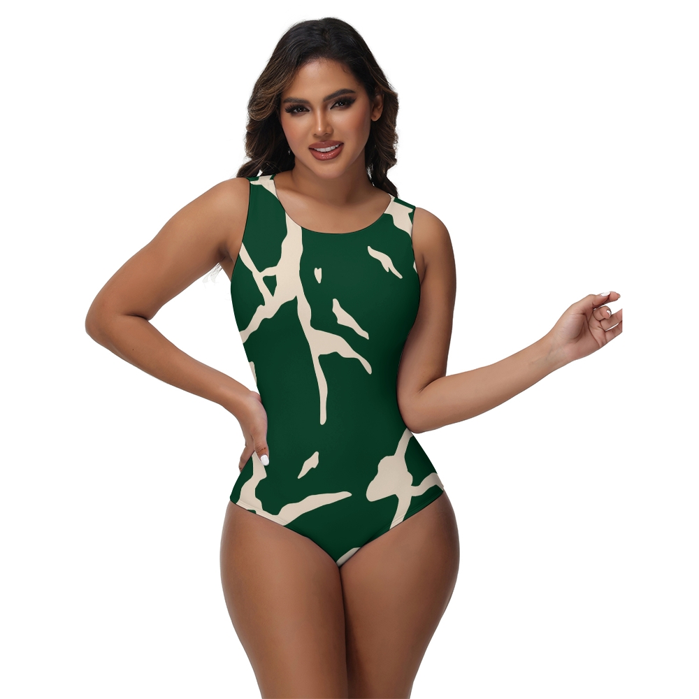 Green Print One-Piece Swimsuit