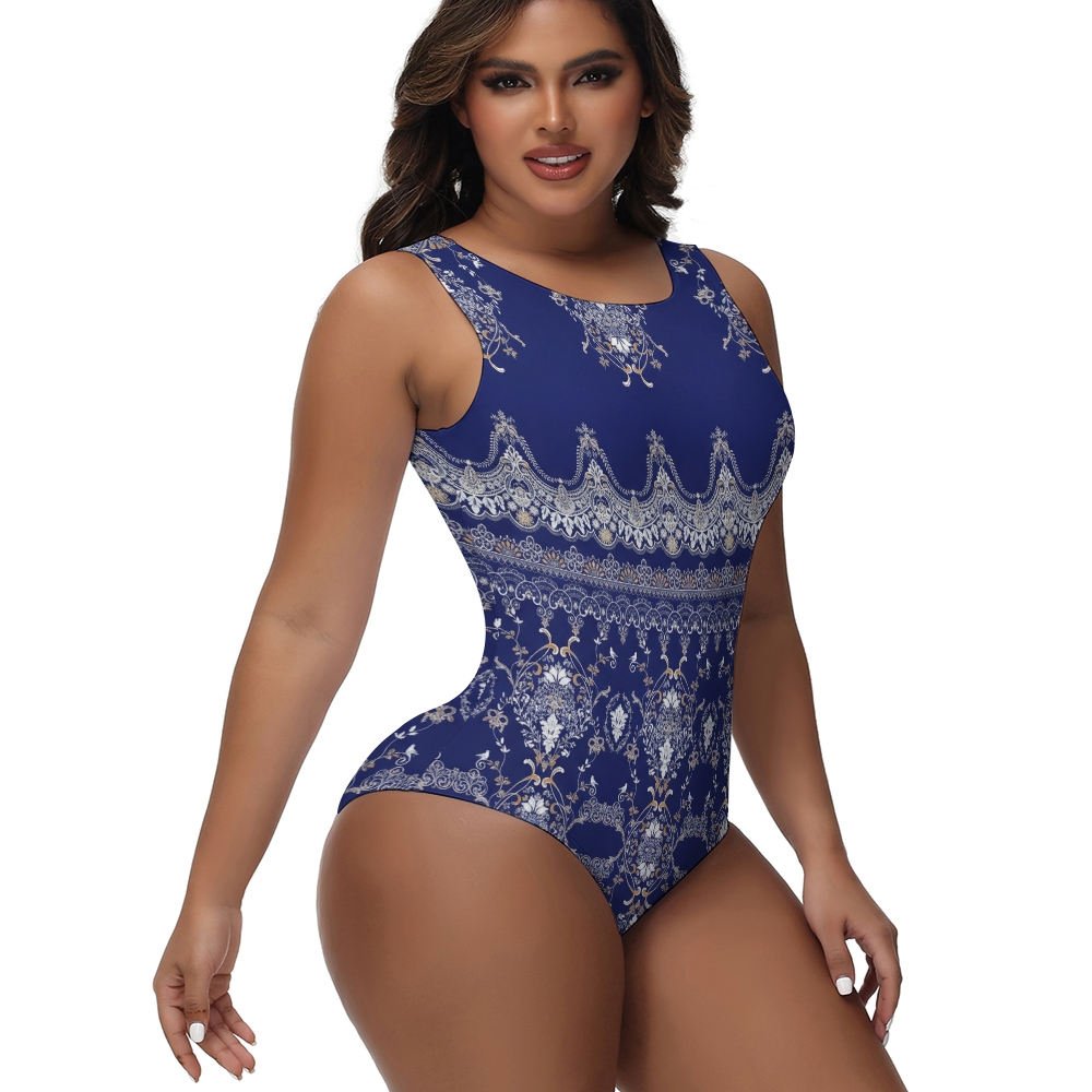 Royal Blue Baroque Print One-Piece Swimsuit