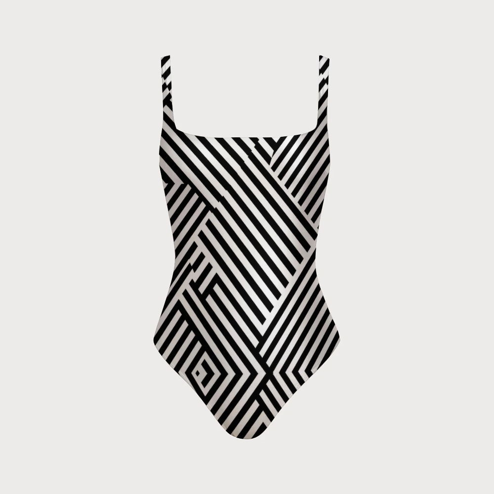 Women's Striped Swimsuit With Back Mesh Knot