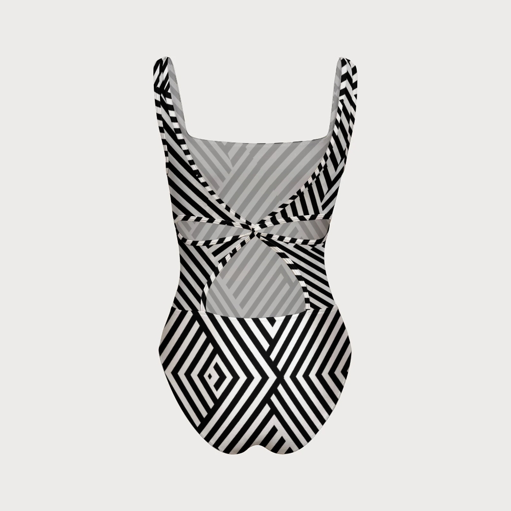 Women's Striped Swimsuit With Back Mesh Knot
