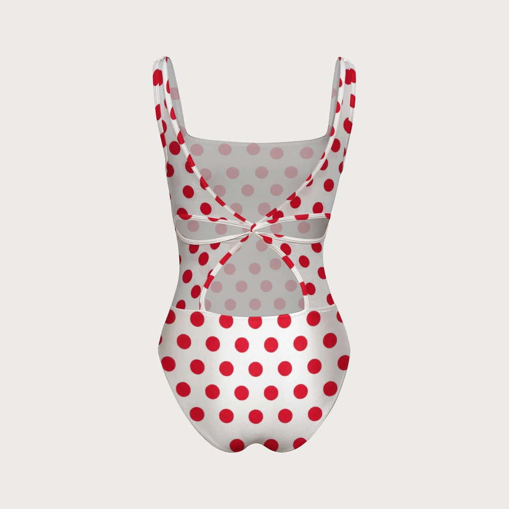 Women's Polka Dot Swimsuit With Back Mesh Knot