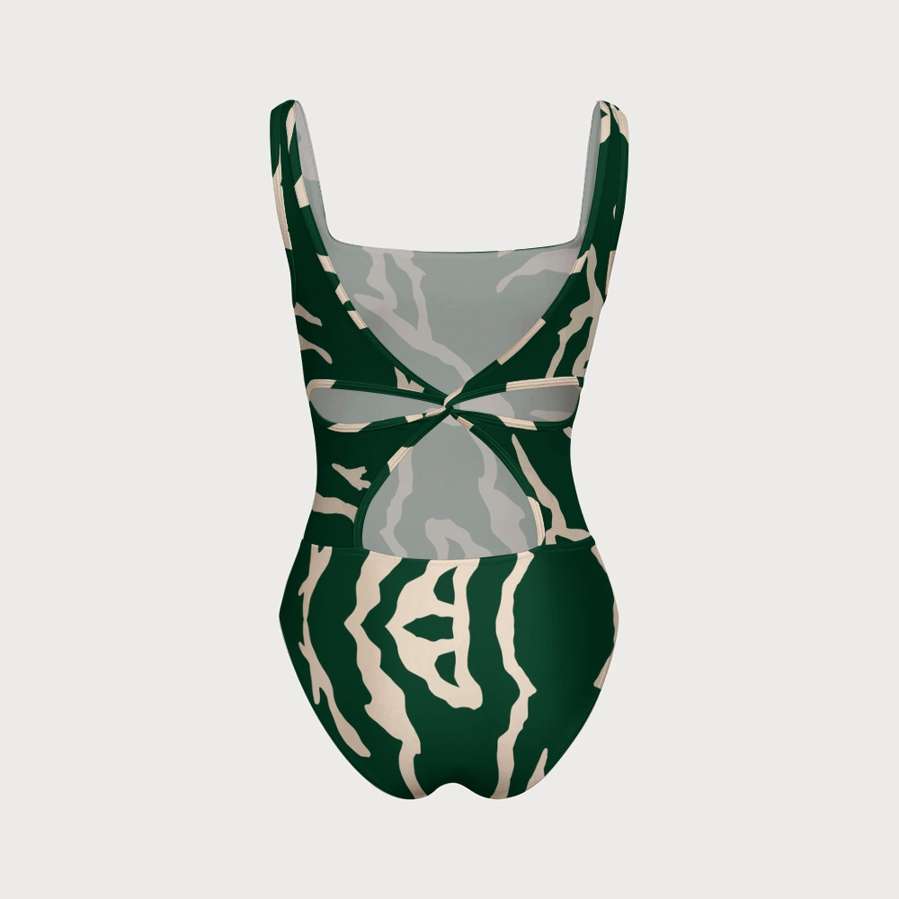 Women's Green Swimsuit With Back Mesh Knot