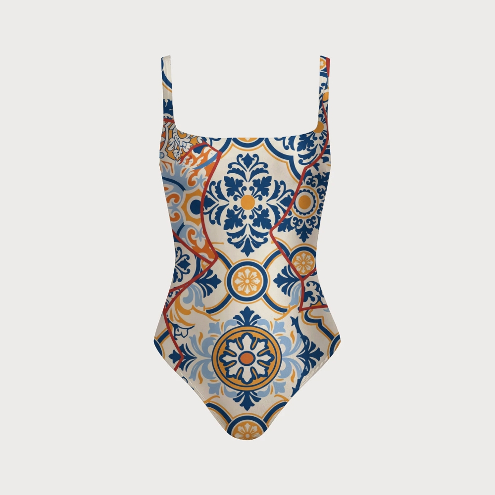 Women's Printed Swimsuit With Back Mesh Knot