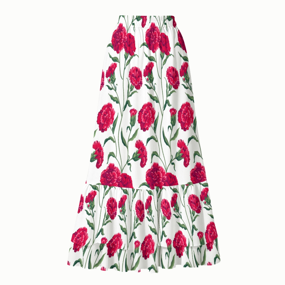 Women's Red Carnation Print One-Piece Swimsuit Set