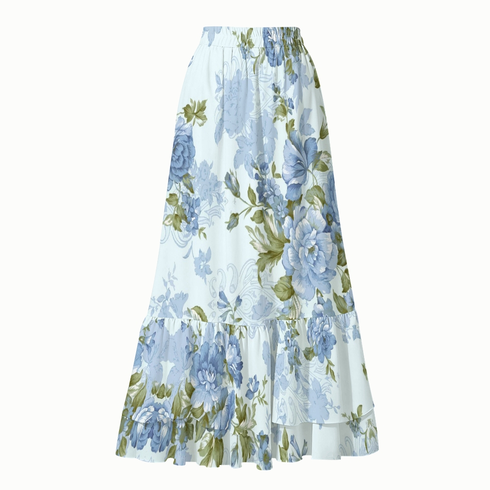 Women's Blue Peony Print One-Piece Swimsuit Set